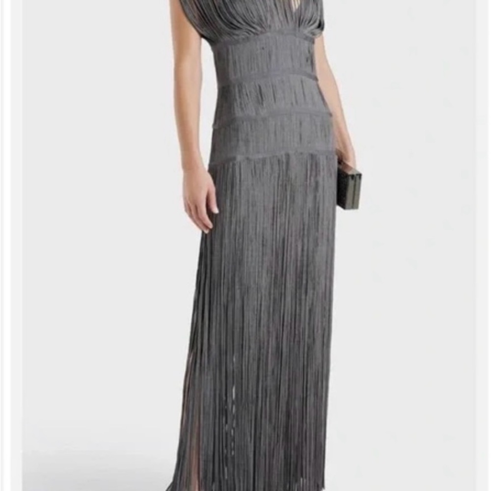 Herve Leger Long Gray Fringe Maxi Dress